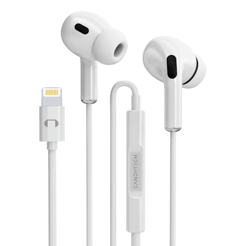 Image of Candytech HF-24 Wired Earphones with10mm Drivers, in-Line Mic, Compatible for iPhone 7 /8 /X /XS /XR /11 /12 /13 /14 Pro, iPad - Noise-Isolating, Stereo Sound, White