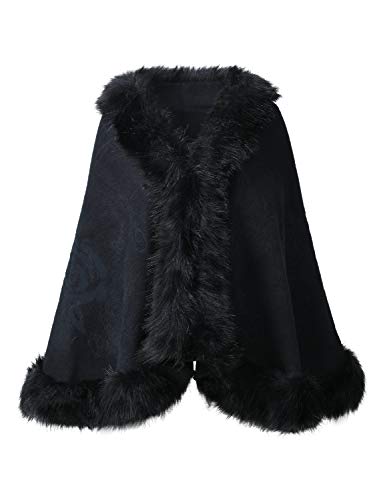 Elfjoy Luxury Bridal Faux Fur Cashmere Wool Shawl Cloak Cape Wedding Dress Party Coat For Winter (Black) #TOP7