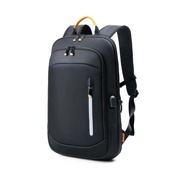 Slim Laptop Backpack for Men, 17.3 Inch Expandable Business Travel Backpack with USB Charging Port, Lightweight Work Computer Bag, Black