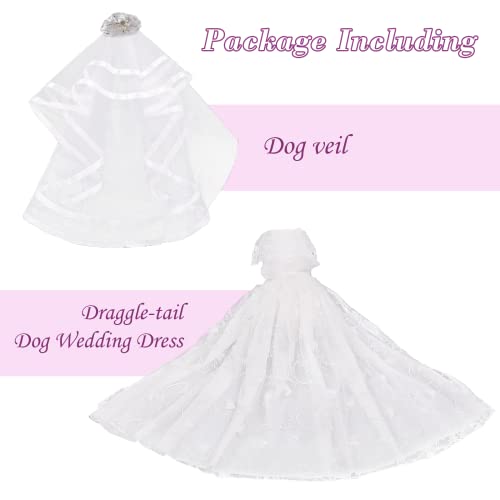 Iecoii 2 Pack Draggle-Tail Dog Wedding Dress With Dog Veil, Wedding Dress And Veil For Dogs, Bow Flower Dog Dress For Bride, Elegant Embroiderd Dog White Dress For Girl, Dog Apparel For Party Birthday #TOP1