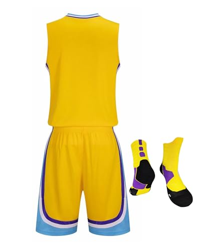 Luckyluan Boys Girls Basketball Uniform Jersey And Shorts Set With Basketball Socks For Youth 11-12 Years Yellow thumb #1