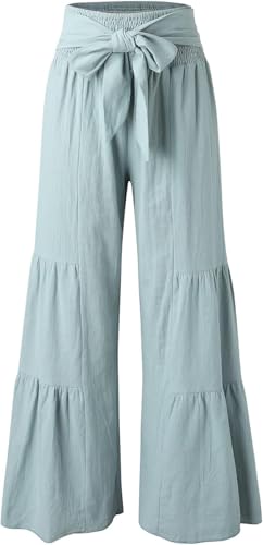 Womens Fashion High Waist Pleated Wide-Leg Pants Casual Loose Flare Palazzo Pant Beach Bell Bottom Lounge Trouser3