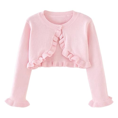 Girl's Bolero Cardigan Button Closure Ruffle Trim Long Sleeve Fall Cute Comfy Cropped Shrugs Sweater Tops Size 1-103