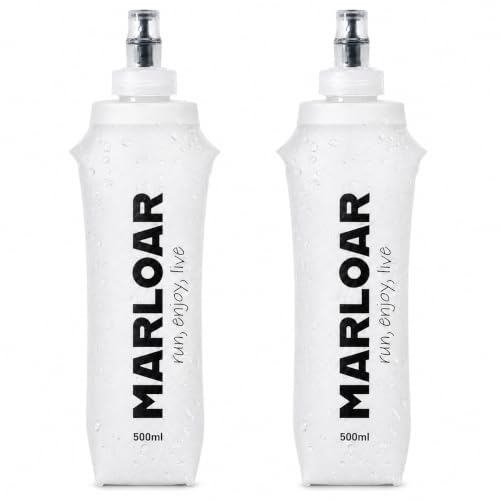 MARLOAR Soft Flask - Botella Plegable - Botella Plegable Silicona - pack de 2 unidades de Soft Flask 500ml para running, trail running, ciclismo y senderismo. BPA free. (BLANCO, 500 ML)
