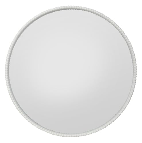 Image of Home Selections Round Bobbin Wall Mirror, 20" (50 CM), Circle Deep Framed Wooden Beaded Mirror, White