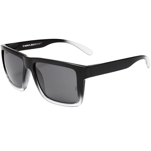 MAXJULI XXL Size Double Extra Large Z87 Sunglasses for Big Wide Heads Men TR90 Ultralight UV400 Protection Glasses 8228 (Black-Clear Frame/Gray Lens)