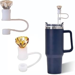 2 fundas de paja de diamantes para vaso Stanley de 40 y 880 ml, tapa de silicona de 10 mm para accesorios de copa Stanley, tapón de popote para pajitas reutilizables (amarillo transparente)