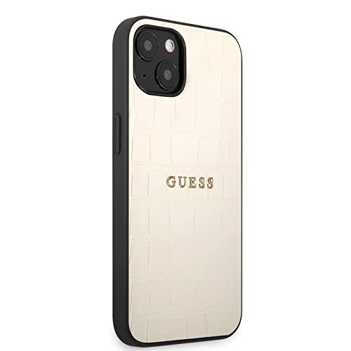 Protection Guess en cuir de luxe beige motif crocodile pour iPhone 13