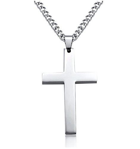 PAADIYA Hommes Croix chrétienne Collier Pendentif avec chaîne de 50 cm Acier Inoxydable Accessoires Bijoux (Argent) Cover
