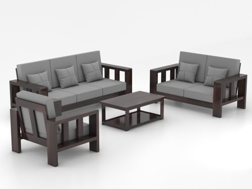 Image of Sheesham Wooden 6 Seater Sofa Set for Living Room | Solid Wood Sofa | Rosewood Sofa Set for Home & Office | Lounge (Walnut, 3+2+1 Seater)