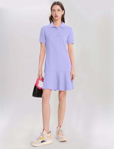 Image of Kissonic Women's Polo Dress Short Sleeve V Neck Ruffle Hem Casual Summer Golf Tennis Mini Shirt Dresses