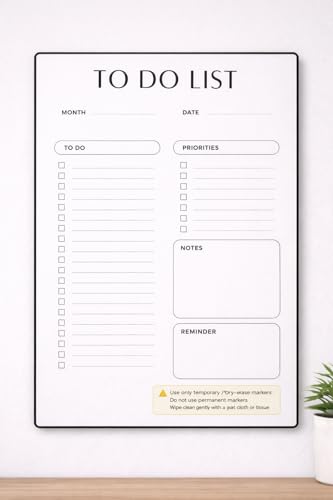 Image of Dry-Erase to Do List Planner, Reusable with Adhesive Backing, 10x15 Inch, to Do, Priorities and Notes Layout
