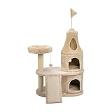 AQPET Kratzbaum Dubai 110 cm mit Katzenhöhle Baum Spielplatz Spiel Kratzbaum für Katzen Beige