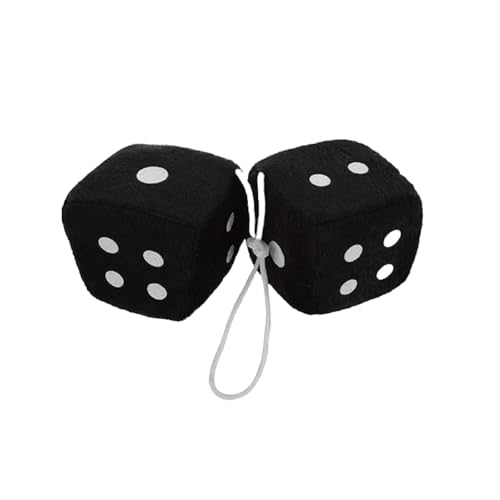 MeiyiZheng Dados peludos para espejo de coche, 2 piezas de dados colgantes de felpa (negro) - Decoración cuadrada retro para coche con puntos blancos - Accesorios automotrices suaves para espejo