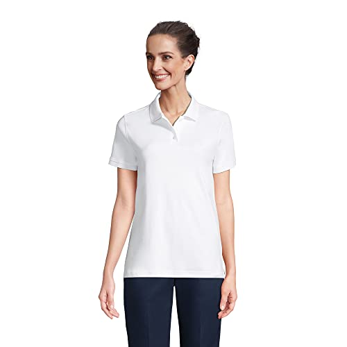 Lands' End School Uniform Women's Short Sleeve Interlock Polo Shirt Medium White #TOP19