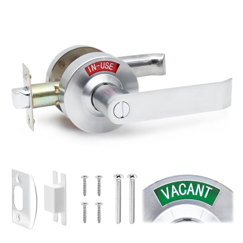 Hazzga Bathroom Indicator Door Handle Lock Knob Bathroom Locks for Home Doors Vacant Occupied Bathroom Restroom Door Handles Privacy Lock Occupied Door Handle(Satin Chrome)