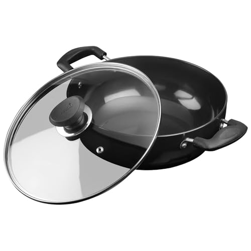 Vinod Pearl Hard Anodised Kadai with Stainless Steel Lid, 7 L, Black