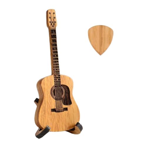 Crazyview Wooden Guitar Pick Box with Stand, Mini Guitar Shaped Pick Holder, Wooden Guitar Pick Case, Wooden Guitar Pick Holder, Personalized Guitar Box for Pick Music Gift for Guitar Player