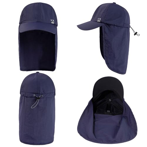 Image of TOP-EX L /XL /XXL UV50+ Waterproof Neck Flap Baseball Sun Cap | Large-head fit; UPF 50+ ear and neck coverage; waterproof shell; adjustable drawcord for fishing, hiking and outdoor work