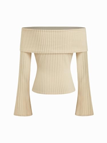 Image of CIDER Off The Shoulder Tops for Women Long Sleeve Going Out Y2K Tops Knit Pullover Fall Outfits Trendy