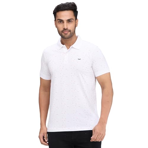 Image of Park Avenue Men's Slim Fit Print Pattern Cotton Polyester Blend Polo Neck Half Sleeve Casual T-Shirt