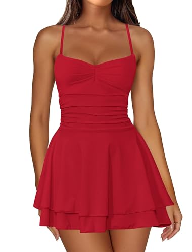 Image of IWD Women's Spaghetti Strap Mini Dress Ruched Corset Tiered Ruffle Hem Sexy Backless Party Club A Line Short Dresses