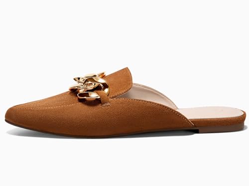 Image of Juliet Holy Womens Mules Flats Pointed Toe Backless Loafers Slip on Metal Chain Slides