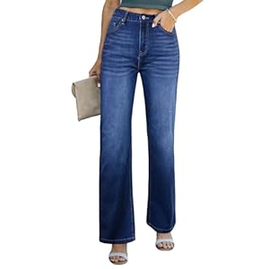 Sidefeel Women’s Wide Leg Jeans Casual High Waisted Straight Zimbaplatinum Denim Pants with Pockets