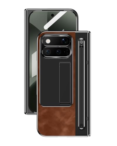 Google Pixel 11 Pro Fold �p �P�[�X �X�^�C���X�y���z���_�[�t�� PU���U�[ ���g���� �X�}�z�P�[�X ��ʕی�t�B�������� �q���W�ی� �B���X�^���h�t�� �X�����y�����[ �ϏՌ�(Brown 2)