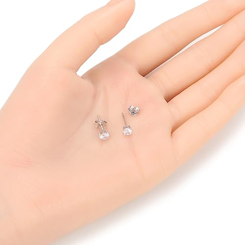 1 Pair Adabele Real 925 Sterling Silver April Birthstone Round Cut Stud Earrings 4Mm Small Cute Cubic Zirconia Clear Diamond Stone Solitaire Anniversary Birthday Gift Sse78-4 #TOP4