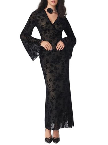 CIDER Floral Print Mesh Maxi Skirt Women's Elegant Evening Date Night Party Skirt4