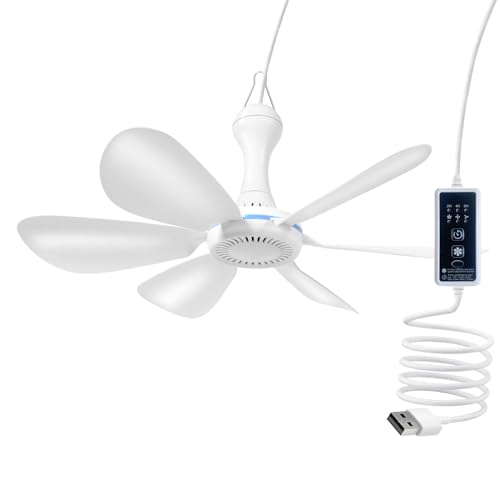 USB Mini Small Ceiling Fan quiet Camping Optional Emergency Portable Outdoor Hanging Gazebo Canopy Dorm Fans Silent For Grow Tent,Hiking,Outages Speed Home Room Battery operated,Power Bank powered
