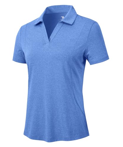 YSENTO Womens Golf Apparel Shirts Clothes V-Neck Tops Collared UPF 50+ Dry Fit Short Sleeve Tennis Polo Shirts, Dark Blue, S