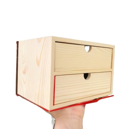 Smedic ボックス 小物入れ 引き出し 木箱 デスク上置き棚 デスク収納 ナチュラル アンティーク調木製 卓上収納ケース オフィス収納 (23 x 16 x 15 cm(二層),ストレージ)