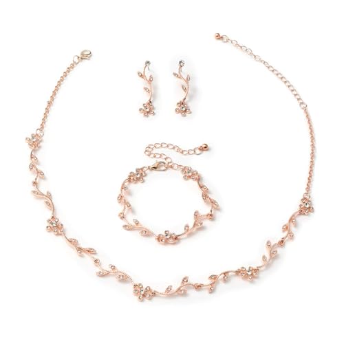 CHarmeFleur Collana di Cristallo Orecchini Bracciale Gioielli da Sposa Set Gioielli da Matrimonio Con Strass e Collana Choker Per Spose(Oro...