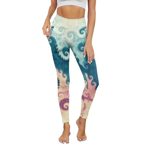 Rivatimrio Sea Wave Womens Yoga Pants Pockets, Ocean Wavy