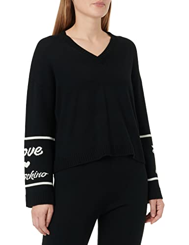 Love Moschino Damen V-Neck Pullover, Schwarz, 46 EU