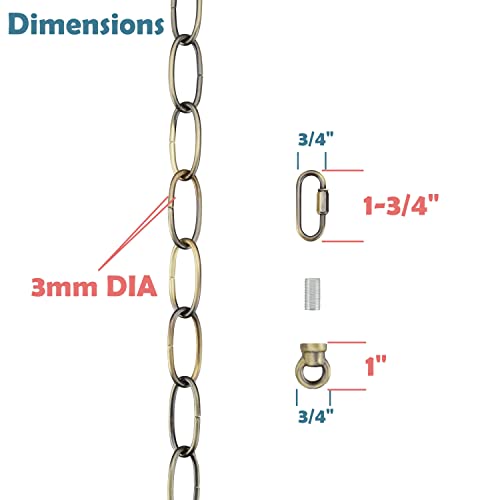Image of Aspen Creative 21109-51,Steel 6 Feet Heavy Duty Chain & Quick Link Connector for Hanging Up Maximum Weight 40 Pounds-Lighting Fixture /Swag Light /Plant in Antique Brass.11 Gauge.