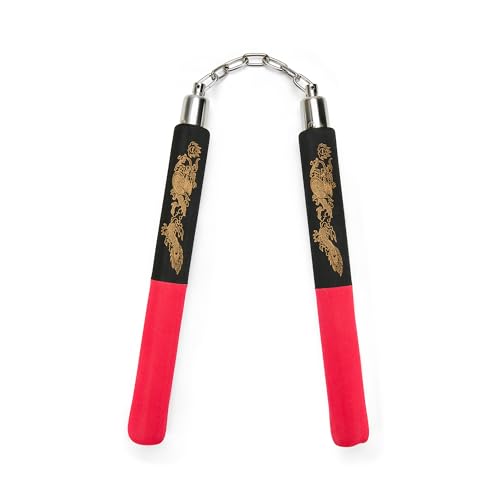 Playwell Nunchakus de Espuma con Cadena - Medio Negro/Medio Red Dragon