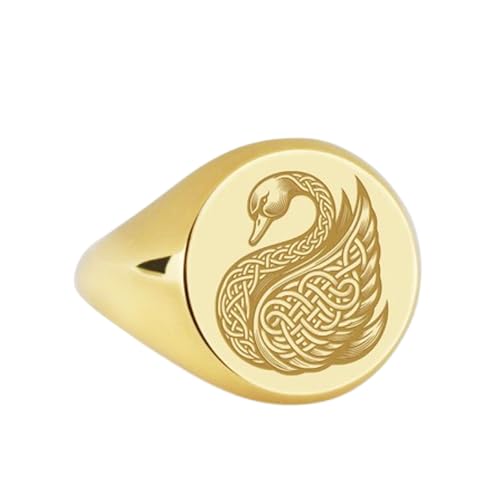Chevalière cygne en argent 925 et plaqué or ronde 14x14 mm