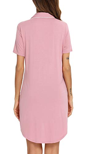 Image of Samring Pajama Nightgown for Women Short Sleeve Button Down Boyfriend Night Gown Nightdress Sleep Shirts
