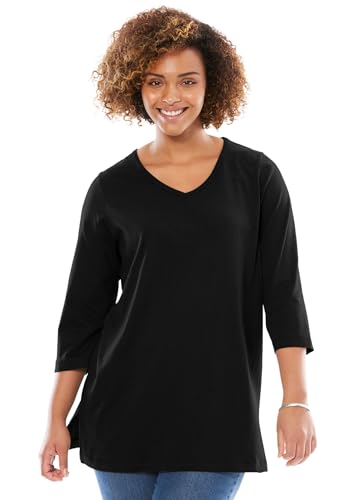 Woman Within Plus Size Perfect Three-Quarter Sleeve V-Neck Tunic
