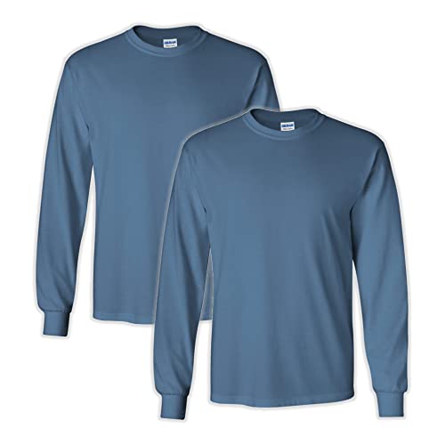 T-shirt à manches longues homme coton bleu indigo Gildan taille L lot de 2 vêtements