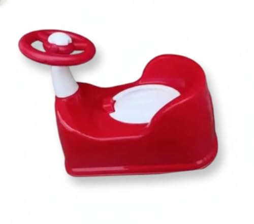 Image of Baby Potty Training Seat with Steering Wheel | Fun & Comfortable Toddler Toilet Trainer | Easy-Clean Potty Chair for Boys & Girls (Red)
