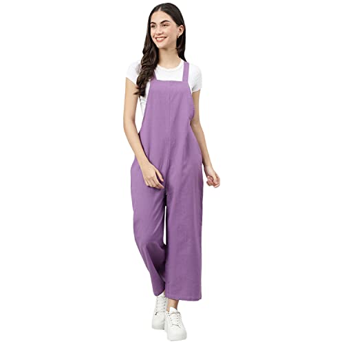 DEEBACO Women’s Relaxed Fit Cotton|Jumpsuits for Women Stylish Western|Coord Set for Women|One Piece|Jumpsuit for Girls|Summer Dress|Dungaree for Women|Latest|New|Culotte (Blue,Black,Turquoise)