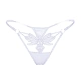 Yamalans Women Sexy Lace See Through Butterfly Flower Low G-Strings Thongs Briefs Panties (White)