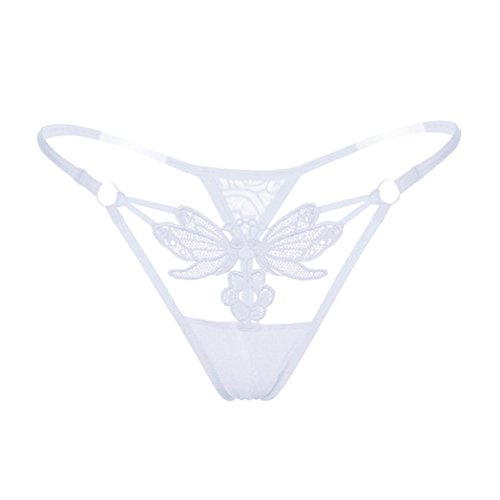 Yamalans Women Sexy Lace See Through Butterfly Flower Low G-Strings Thongs Briefs Panties (White) #TOP4