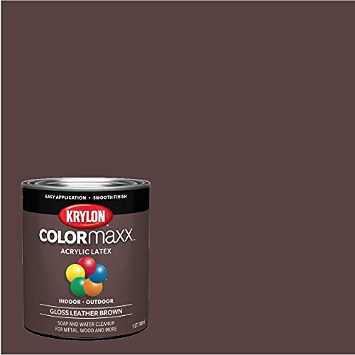 Image of Krylon ColorMaxx Gloss Interior /Exterior Acrylic Latex Paint, Leather Brown, 1 Qt. - 1 Each