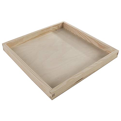 WooDeeDoo Large Square Wooden Serving Tray Shallow Open Display Box Unfinished Pine Home Storage Organiser Desk Countertop Centrepiece Jewellery Keys Accessories 30 x 30 x 3 cm