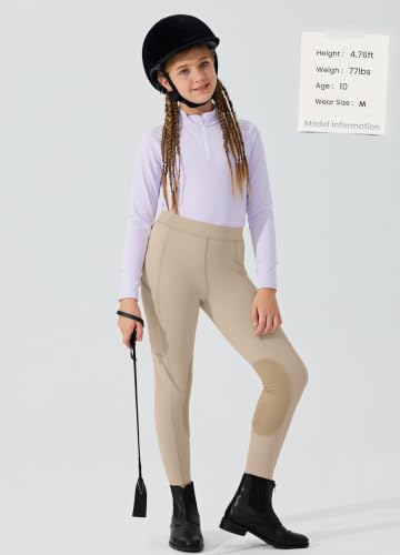 Image of Willit Girl's Riding Pants Horseback English Horse Equestrian Breeches | 4-way stretch twisted yarn, non-slip saddle grip and secure zip phone pockets, summer equestrian camps and intensive lessons